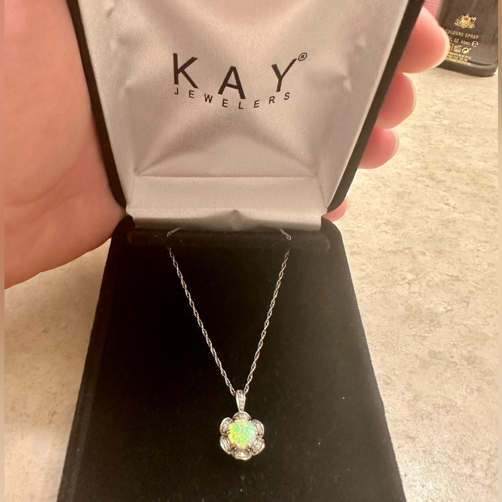 Kay Jeweler’s Opal Necklace with Diamond Detail